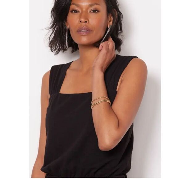 SUNDRY x EVEREVE NWT Square Neck Ruched Dress in Black - Picture 3 of 9